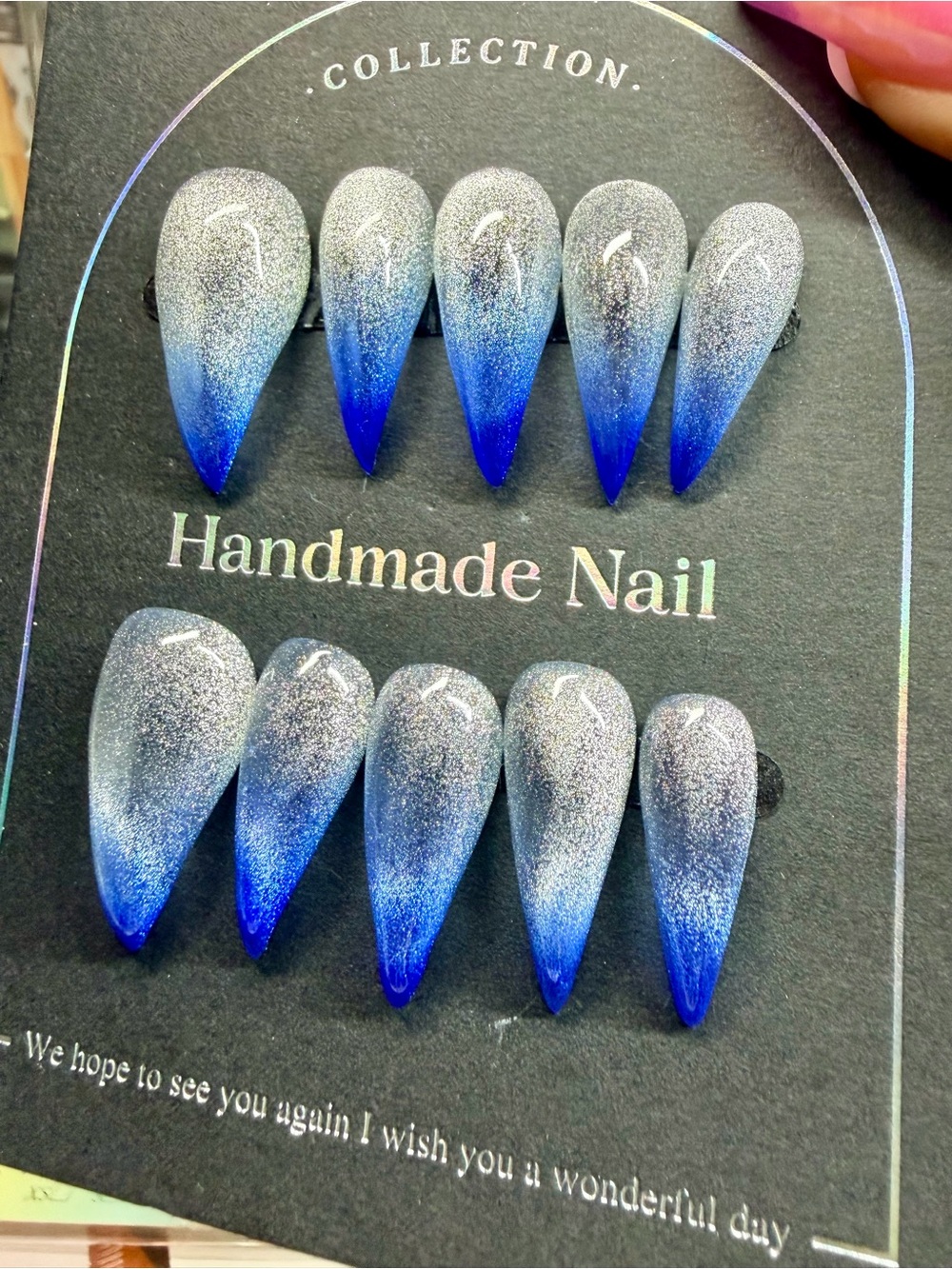 Handmade Blue Ombre Glitter Claw Press-On Nails - Set of 10 Size Medium